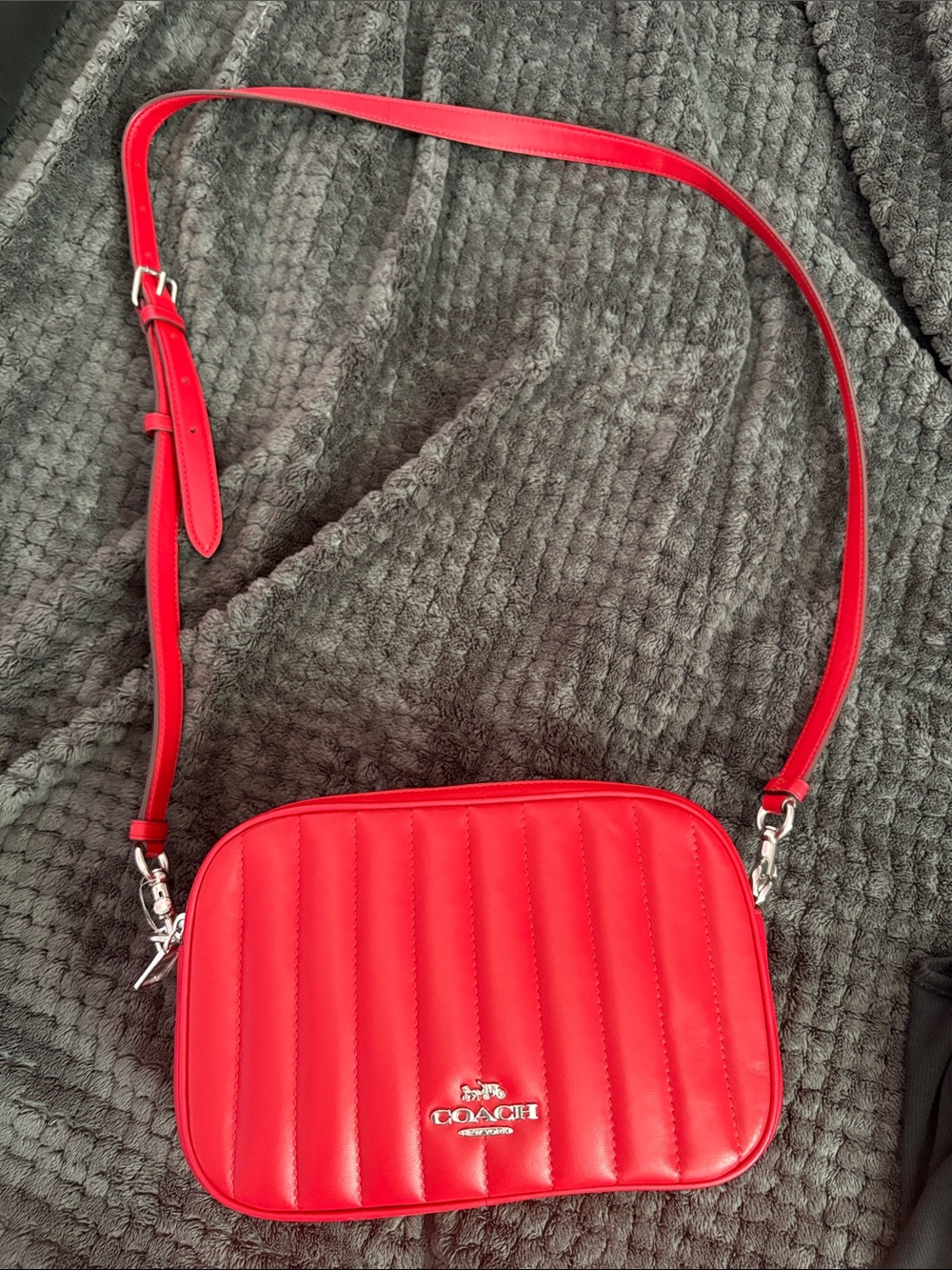 Coach Quilted Red Leather Crossbody with Silver Hardware